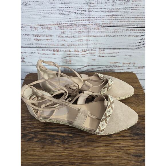 Nine West Women's beige boho Flat Sandal wrap around ankle strap - Picture 3 of 5